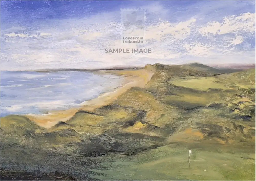 A painted view of Doonbeg's links in County Clare. Send this image as a postcard
