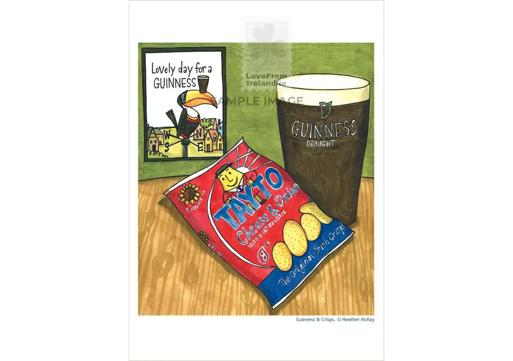 ’Guinness And Crisps’ By Heather Mckay Print-On-Demand Postcard