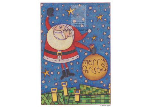 Hm10 Santa In The Sky By Heather Mckay Print-On-Demand Postcard