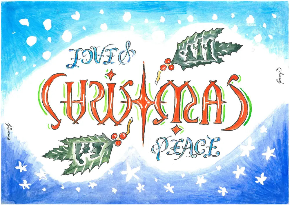 Love and Peace Christmas card by Jimmy Burns Print-on-demand postcard