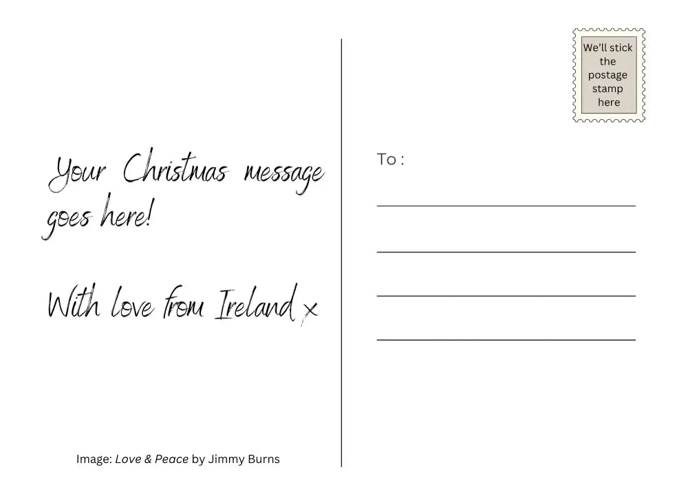 Love and Peace Christmas card by Jimmy Burns Print-on-demand postcard