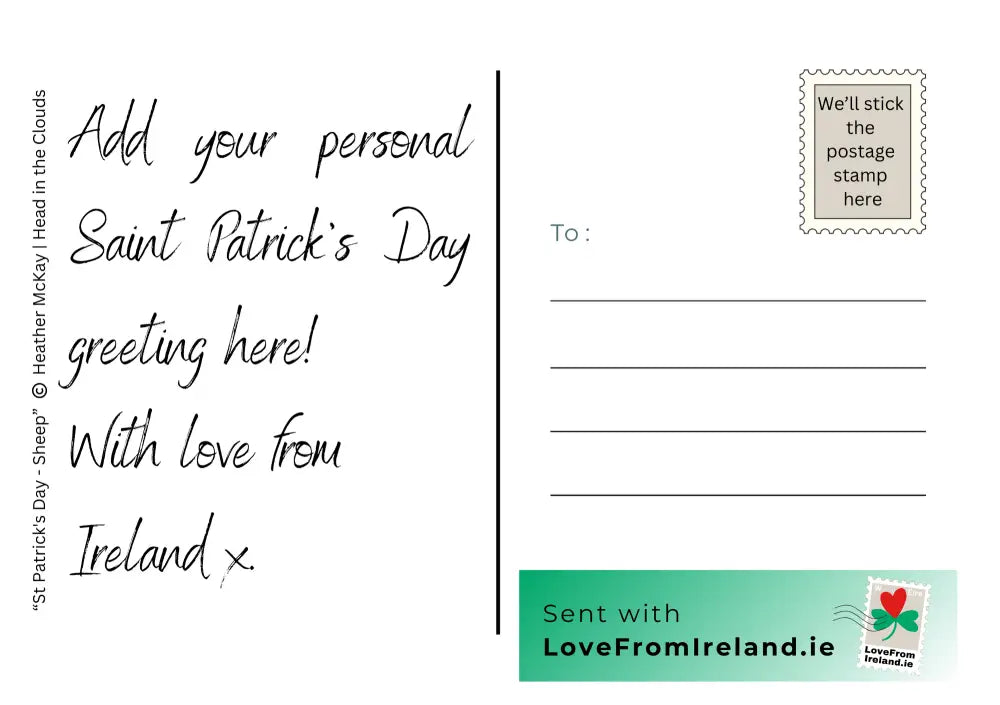 St Patrick’s Day - Sheep by Heather McKay Print-on-demand postcard