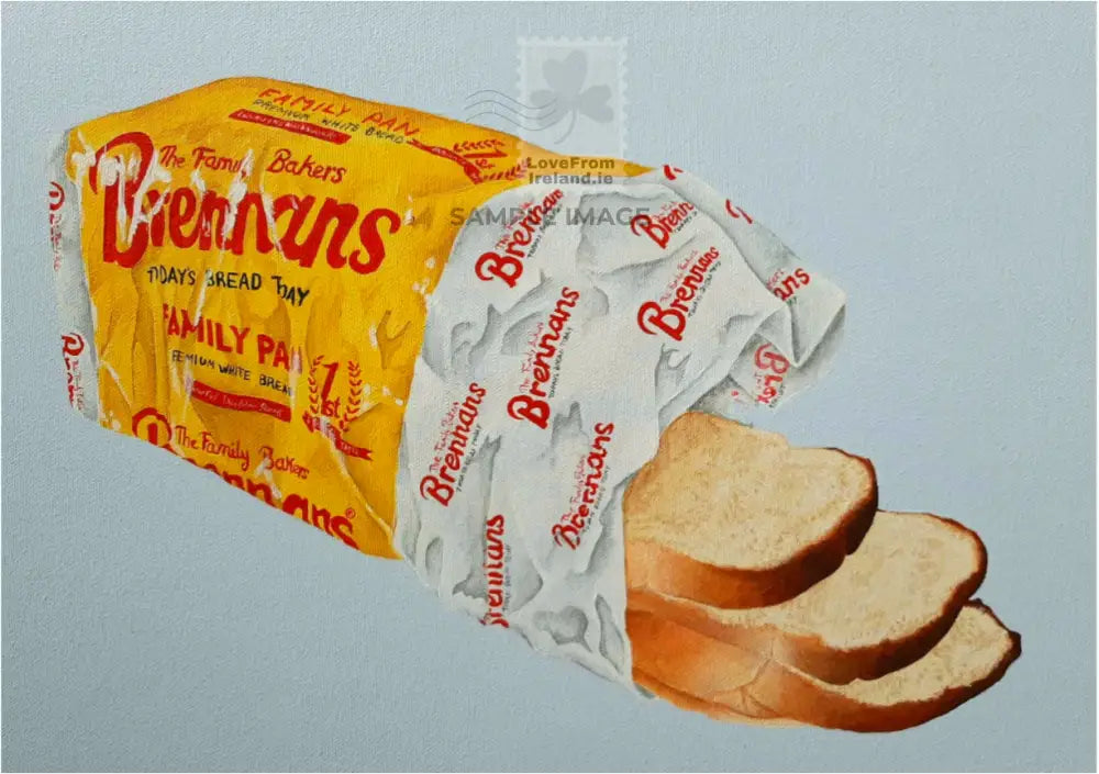 "Today's Bread" postcard by Jane Prendergast depicting a loaf of Brennans bread.